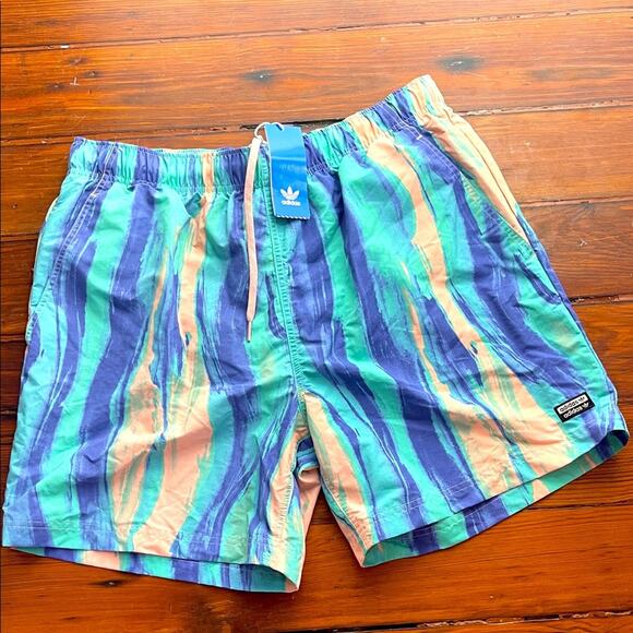 NWT Adidas watercolor lined elastic drawstring waist swim trunks sz L - Picture 1 of 6